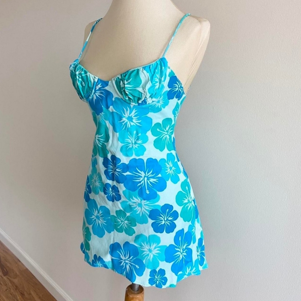 Blue Floral Hawaiian Mini Dress